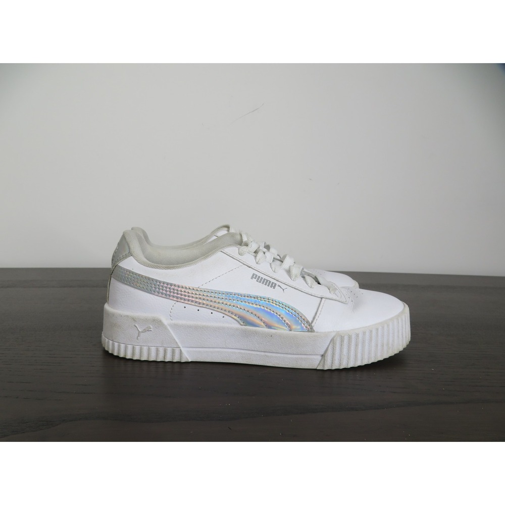 Puma Carina Shoes Womens 8 White Platform Walking Sneakers 373244-01 Iridescent